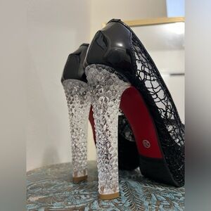 Tiandikaige NEW size 8 (euro39) beaded black platform acrylic crystal high heels